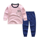 2pcs / set Crianças Homewear Suit Pure ombro Botão Cotton Boy Girl bebê mangas compridas shirt + Calças