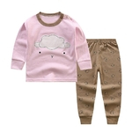 2pcs / set Crianças Homewear Suit Pure Cotton Boy Girl bebê Shoulder Botão mangas compridas Camisa + Calças