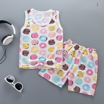 2Pcs / Set crianças Menina Meninos bonitos Padrão Suit impressão dos desenhos animados Vest + Shorts