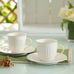 Coffee cup water cup 2Pcs/Set Embossed Solid Color Gold Color Edged Drinkware(1pc Coffee Cup + 1pc Saucer)