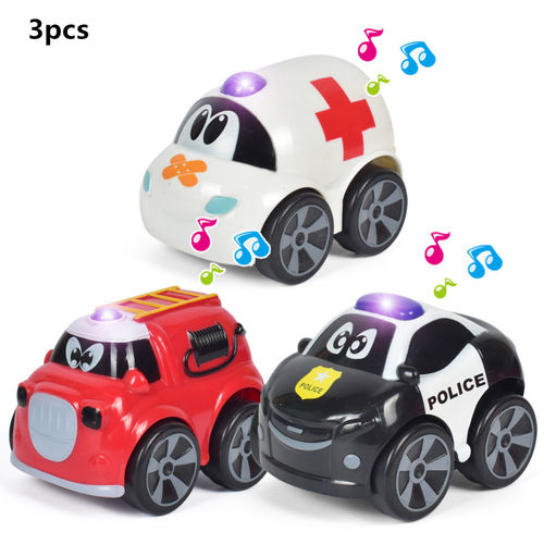 3pcs / set Empurre Go Inércia Música Car Light Crianças Toy carro dos desenhos animados
