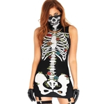 2pcs / set Halloween Sexy Bodycon Dress + Máscara Traje de esqueleto mangas Partido Cosplay