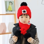 2pcs / set Kid Knitting Hat Beanie + lenço Longo Thicken Velvet Set Quente Estrela bonito Inverno
