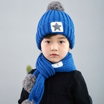 2pcs / set Kid Knitting Hat Beanie + lenço longo Thicken Velvet Set Quente Estrela bonito Inverno