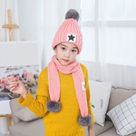 2pcs / set Kid Knitting Hat Beanie + lenço longo Thicken Velvet Set Quente Estrela bonito Inverno