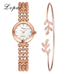 2pcs/Set Luxury Fashion Diamond Beaded Chain Watch Temperament Leaves Bracelet