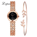 2pcs/Set Luxury Fashion Diamond Beaded Chain Watch Temperament Leaves Bracelet