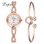 2pcs / Set Moda Luxo Simples Diamante Strap Watch Heart Shaped Knot Bracelet