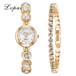 2pcs/Set Luxury Fashion Simple Steel Strip Watch Full Diamond Bracelet