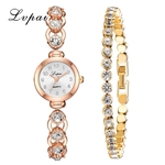 2pcs/Set Luxury Fashion Simple Steel Strip Watch Full Diamond Bracelet