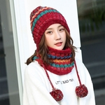 Amyove Lovely gift 2pcs / set Mulher malha Proteção de orelha Beanie + Scarf bonito Thicken Plush Hat Inverno