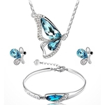 3pcs / set Mulheres Crystal Fashion Borboleta Diamante Brincos Colar Pulseira Set