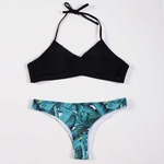 2pcs / set Mulheres de Split Swimsuit Sexy Moda Imprimir Cruz Lacing Bikini