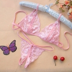 2PCS / Set Mulheres Sexy Lace Bra + Briefs Três Pontos Abra Crotch Set Underwear