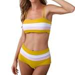 2 pcs / set Mulheres Summer Beach Sexy Stripe Correspondência de cores Swimsuit Set