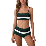 2 pcs / set Mulheres Summer Beach Sexy Stripe Correspondência de cores Swimsuit Set