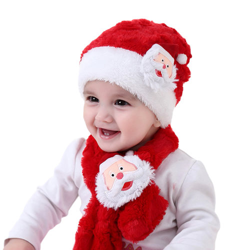 2PCS / Set Natal Santa do bebê Plush + Cap lenço Terno bonito Fleeced dos desenhos animados Silenciador Hat Set
