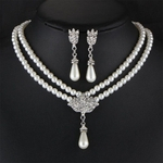 2pcs / set nupcial Crystal Pearl Diamante Elegante Brinco + Colar conjunto de jóias