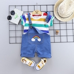 2Pcs / Set Suit Baby Boy T-shirt + BIB arco-íris Stripe manga curta por 6 meses - 4 anos
