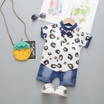 2pcs / set Suit Baby Boy verão camiseta + Shorts Leopard Bowtie manga curta para o 0 - 3 Anos Velho