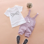 2Pcs / Set Terno do bebê da menina do verão T-shirt + BIB Cat manga curta para o 0 - 3 Anos Velho
