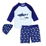 3pcs / set Tops Padrão Crianças Boy Swimsuit Tubarão + Shorts + Touca de Natação Redbey