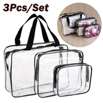 3pcs \\ / Set Transparente Maquiagem Cosmetic Bag De Higiene Pessoal Limpar Pvc Saco De Viagem Wash Bag Set Titular
