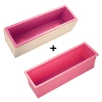3PCS Soap Retângulo Mold Set DIY molde de silicone rosa Box + Caixa de Madeira Ferramenta Baking (1.2KG Soap Volume)