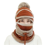 3Pcs Winter Women Thicken Warm Knit Pompom Beanie Hat Cap Scarf Máscara Facial Set