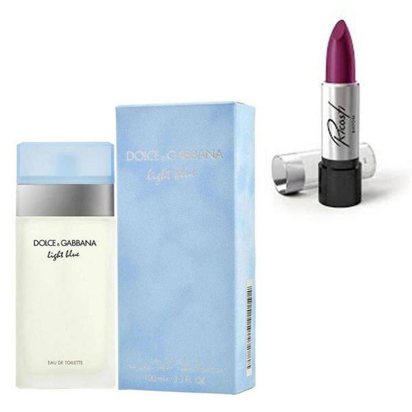 Perfume Feminino Dolce Gabbana Light Blue 100ml com Batom Ricosti Cor Glamour