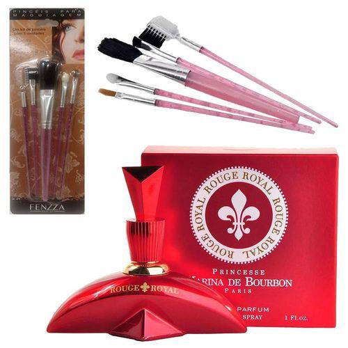 Perfume Feminino Rouge Royal Marina Bourbon 100ml com Kit de 5 Pincéis para Maquiagem