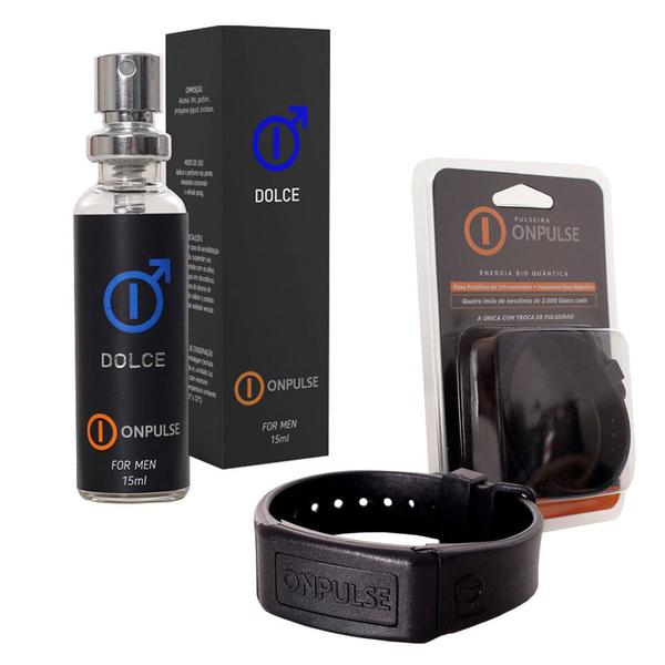 Perfume Onpulse Dolce Masculino Inspiração Importado 15 Ml e Pulseira Magnética Preto Onpulse