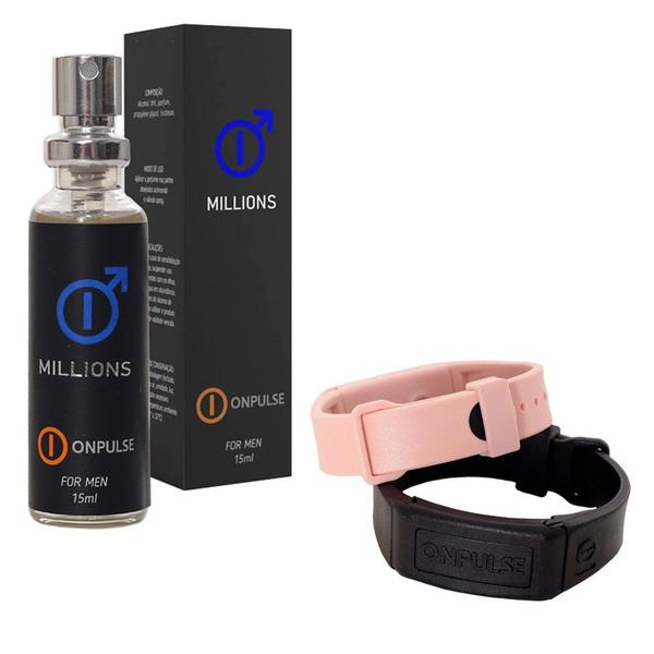 Perfume Onpulse Millions Masculino Inspiração Importado 15 Ml e Pulseiras Magnéticas Onpulse