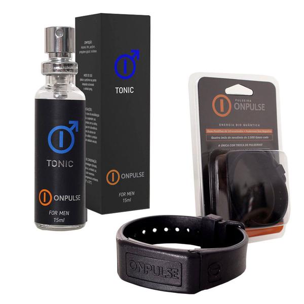 Perfume Onpulse Tonic Masculino Inspiração Importado 15 Ml e Pulseira Magnética Preto Onpulse