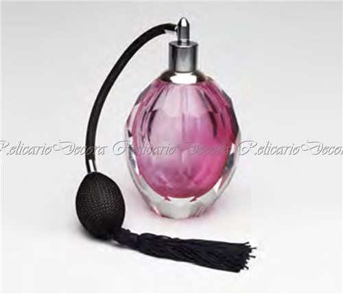 Perfumeiro em Murano Rosa com Borrifador Todo Lapidado Elegante
