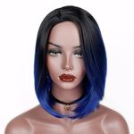 Peruca Chanel Fibra Orgânica Wig Repartição Fixa Cor: Castanho Escuro com Ombre Azul