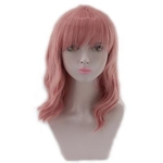 Short Pink Wavy Synthetic Wig with Bang Purple Wave Wig can be Cosplay Halloween Hair for Women