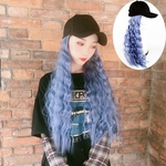 Wig Womens Haze Blue Wool Roll Hig One Non-Removable Water Ripple Long Curly Gray-Blue Curls