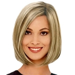 Cheap Short Bob Wig Straight Synthetic Hair Wigs Medium Side Bang Wig for Women Ombre Blonde Brown with Free Hair Net