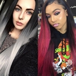 Gradient Red Mulheres negras europeus e americanos peruca longa do cabelo Multi-Cor cabelo longo e reto Matte Chemical Fiber cobrir os cabelos