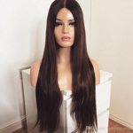 Natural Straight Long Brown Hair Cosplay Wigs with Dark Roots Synthetic Lace Front Wig Heat Resistant 180% Density Ombre Wigs for Women