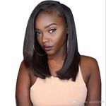 Hair Wigs For Black Women long straight hair 14inches Brazilian Virgin Simulation Human Hair Lace Front Wigs Glueless Short Bob Synthetic