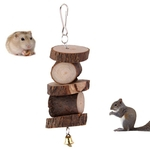 Pet Hamster Esquilo Papagaio Madeira Molar Pendurado Bell String Chew Toy Gage Decor