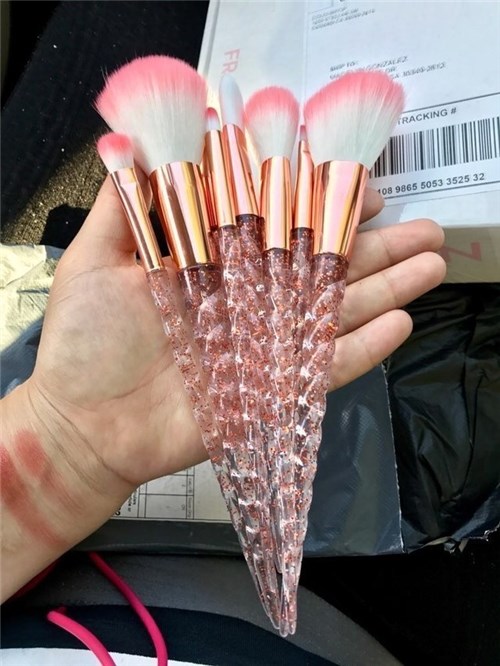 Pincéis de Maquiagem Pink Unicorn Glitter Pronta Entrega