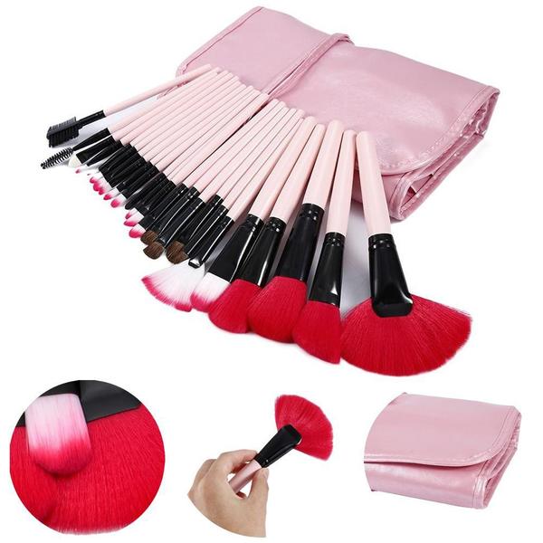 Pinceis de Maquiagem Rosa com Estojo Organizador com 24 Pecas Pincel Leque Pincel de Sombra - Kpm