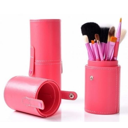 Pincel Maquiagem Profissional Kit C/ 12 Rosa