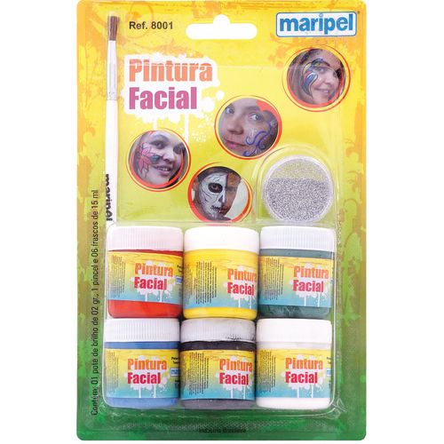 Pintura Facial Liquida Maripel 06 Cores + Pincel 1009404