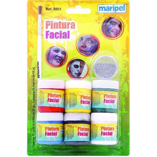 Pintura Facial Liquida - Pincel - 6 Cores - Maripel