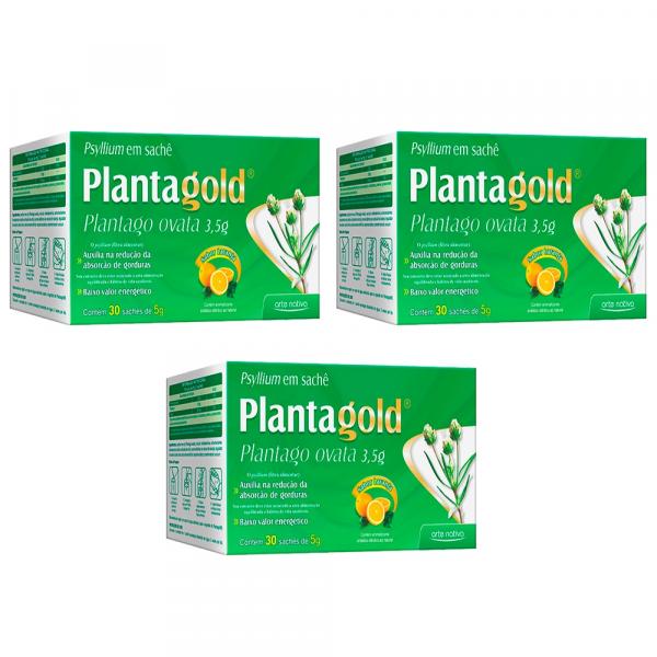 Planta Gold Plantago Ovata Psyllium em 30 Sachês Arte Nativa - Kit 3 Caixas