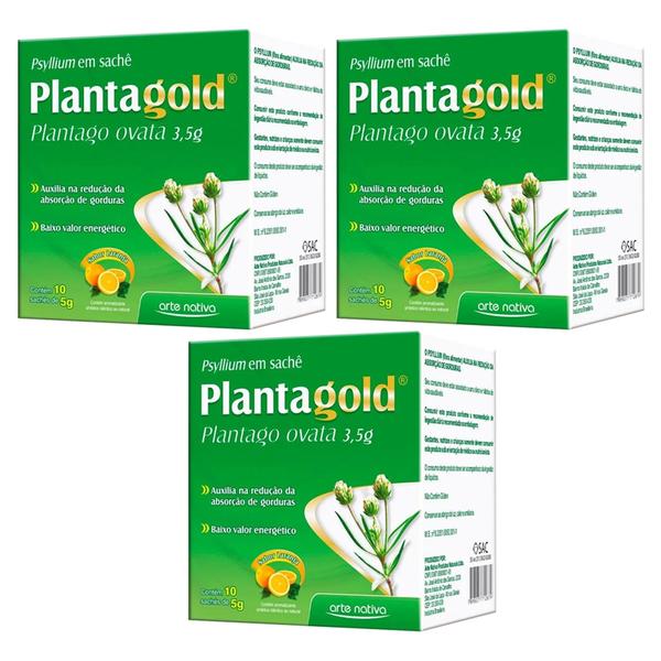 Planta Gold Plantago Ovata Psyllium em 10 Sachês Arte Nativa - Kit 3 Caixas